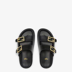 Fendi Feel Black Leather Slides, size 38